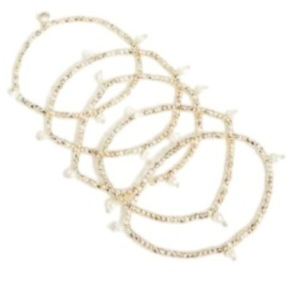 J.Crew Factory Gold and Pearl Stretch Bracelets Set-of-Six Elastic CA314 - Picture 1 of 5